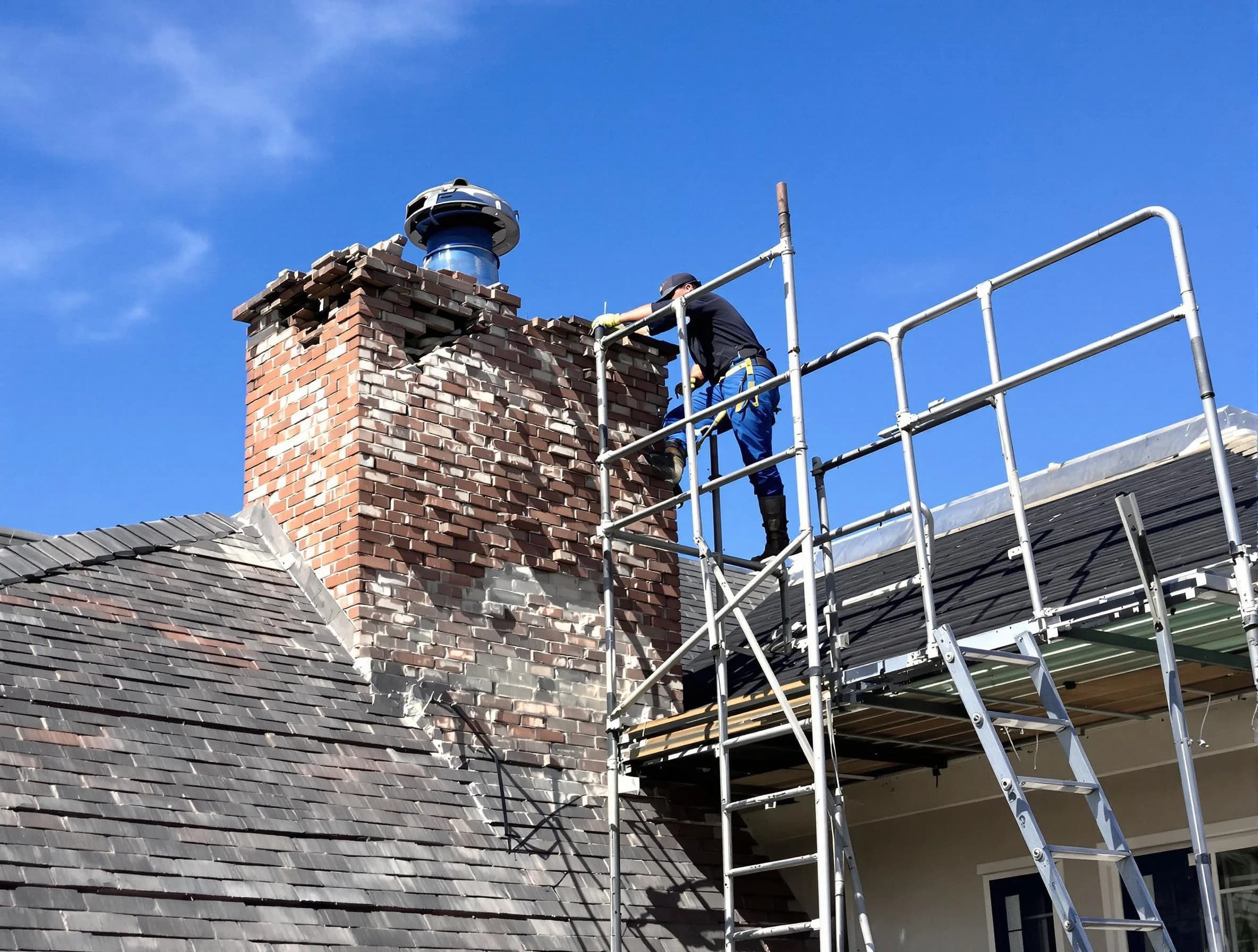 Rebuilding a chimney structure by Columbiana Chimney Sweep in Columbiana, AL
