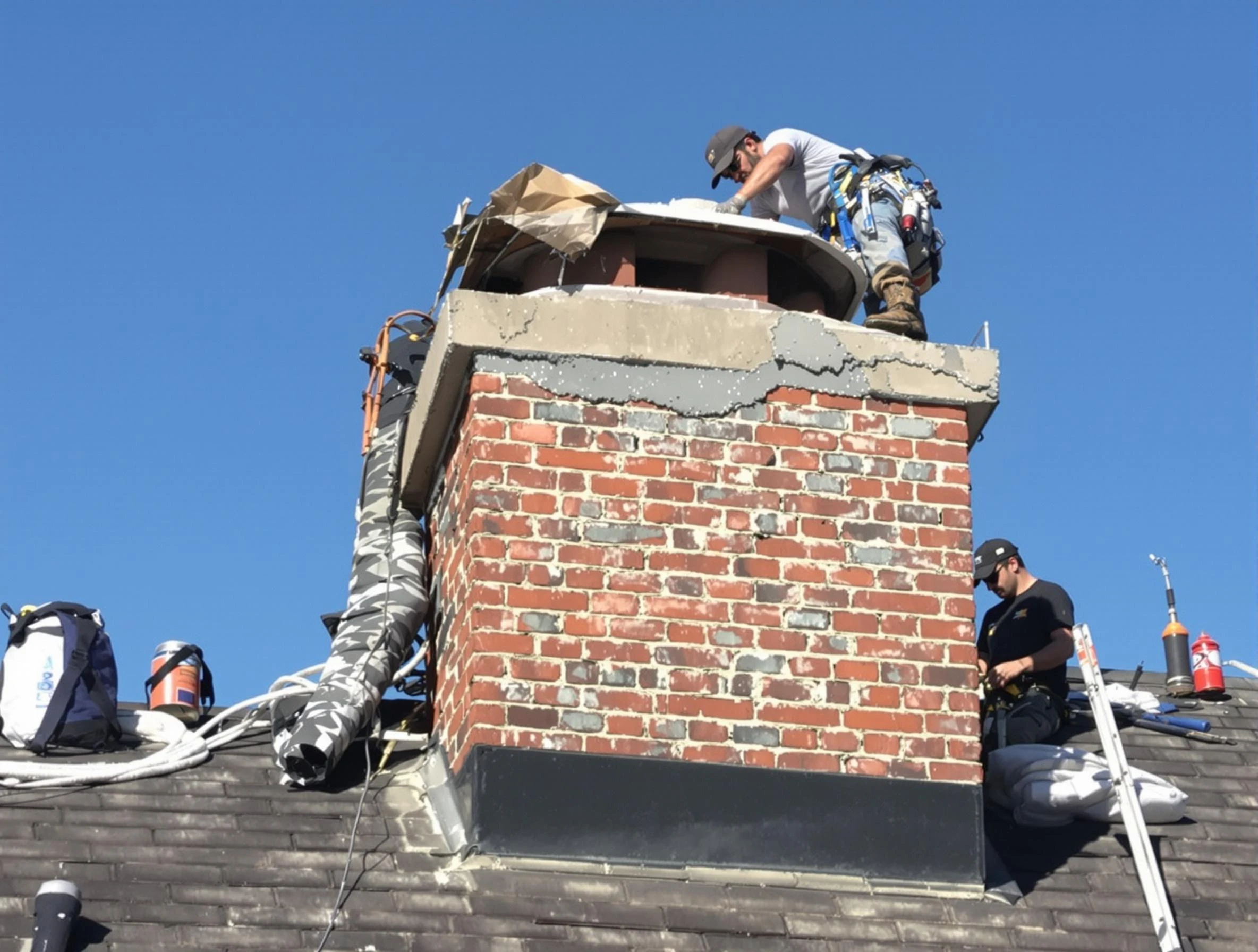 Columbiana Chimney Sweep installing a custom chimney crown in Columbiana, AL