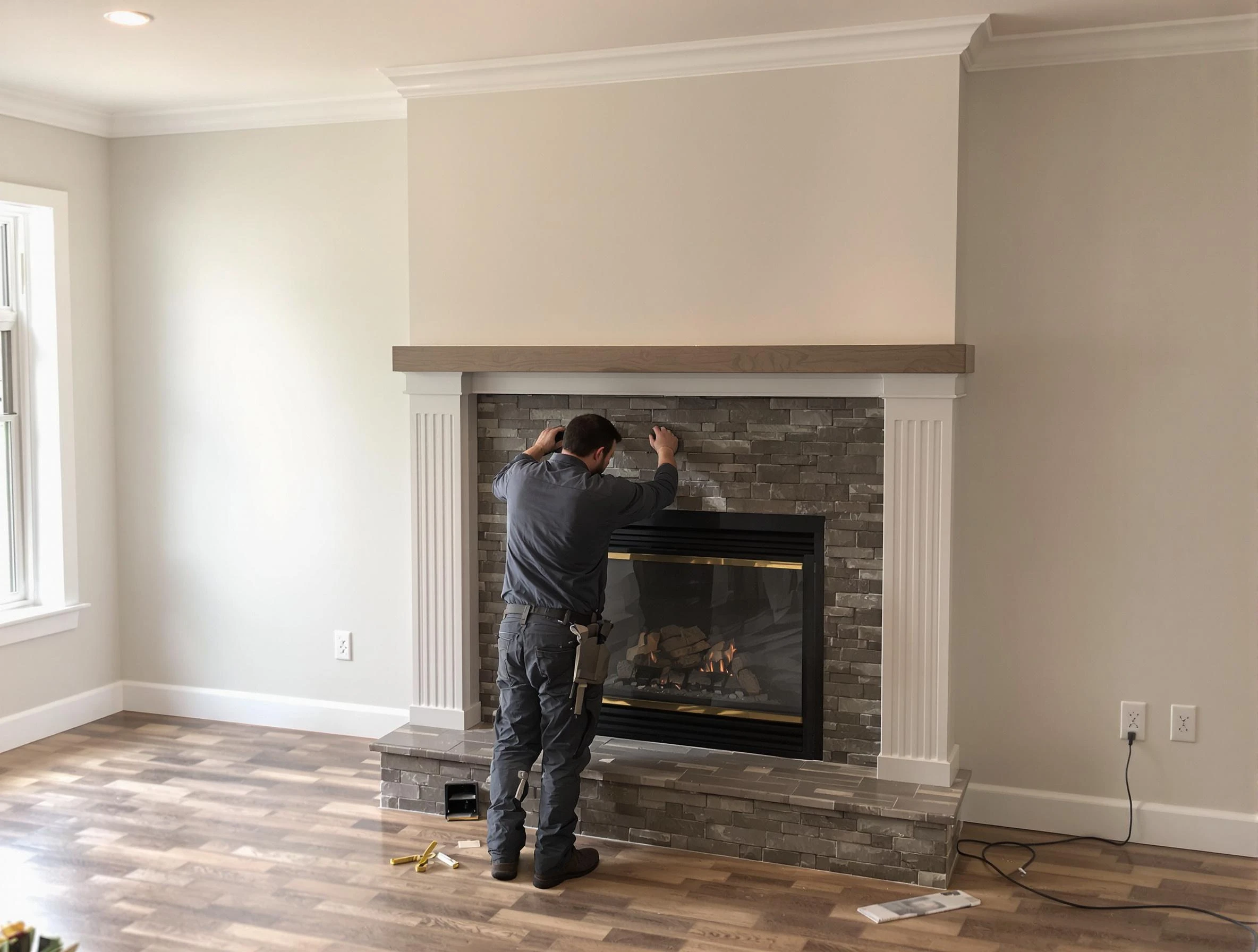 Columbiana Chimney Sweep finishing a custom fireplace install in Columbiana, AL